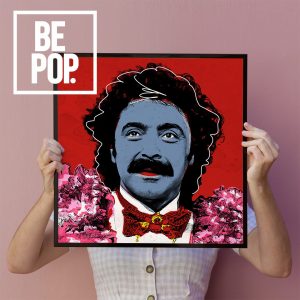 Woman holding a golden frame mockup